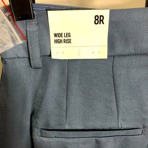 Express High Waisted, wide leg trousers. Chambray blue with a subtle sheen.
